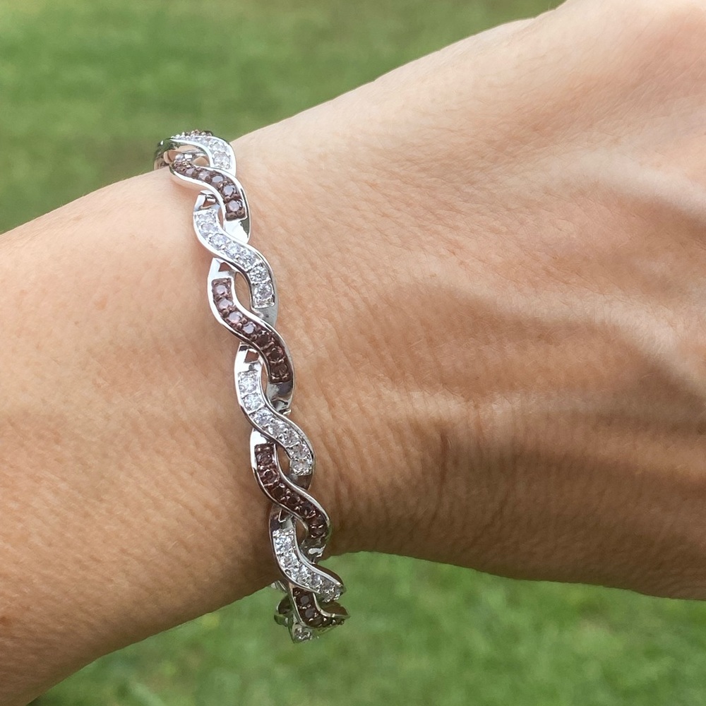 Danbury Mint Sterling Silver bracelet w/ mocha & clear simulated diamonds - Picture 7 of 16